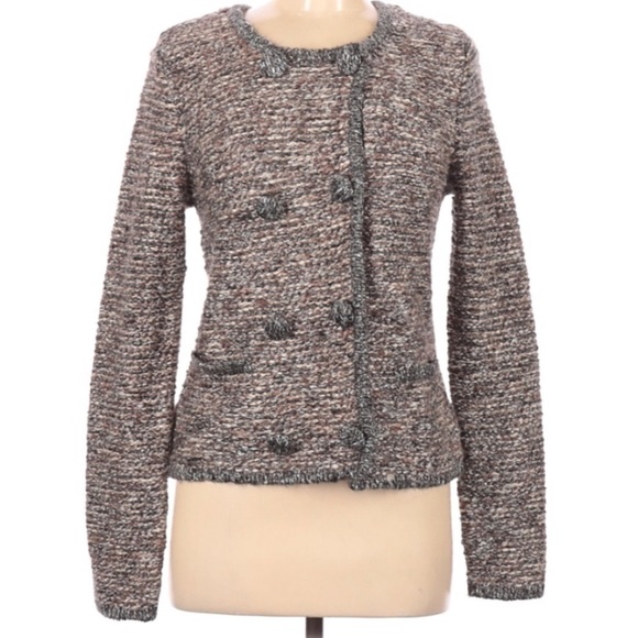 Cabi 3016 Ritz Boucle Cardigan Sweater Buttons Tan Gray Medium Acrylic Nylon - Picture 1 of 9